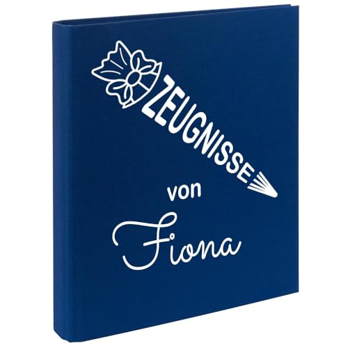 Zeugnismappe mit Namen personalisiert aus Leinen Schulkind Geschenk zur Einschulung Blau Motiv Schultüte von Elefantasie