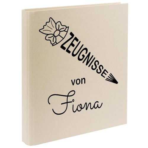 Zeugnismappe mit Namen personalisiert aus Leinen Schulkind Geschenk zur Einschulung Hellbeige Motiv Schultüte von Elefantasie