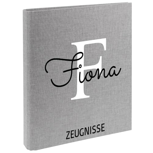 Zeugnismappe mit Namen personalisiert aus Leinen Schulkind Geschenk zur Einschulung Hellgrau Motiv Buchstabe von Elefantasie