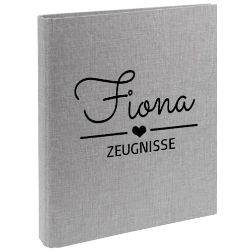 Zeugnismappe mit Namen personalisiert aus Leinen Schulkind Geschenk zur Einschulung Hellgrau Motiv Herz von Elefantasie