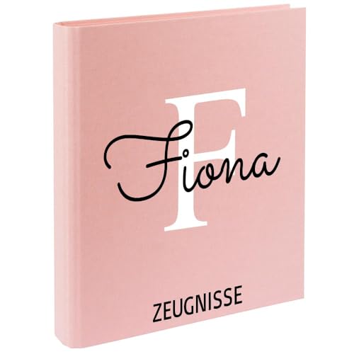 Zeugnismappe mit Namen personalisiert aus Leinen Schulkind Geschenk zur Einschulung Rosa Motiv Buchstabe von Elefantasie