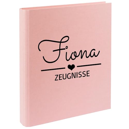 Zeugnismappe mit Namen personalisiert aus Leinen Schulkind Geschenk zur Einschulung Rosa Motiv Herz von Elefantasie