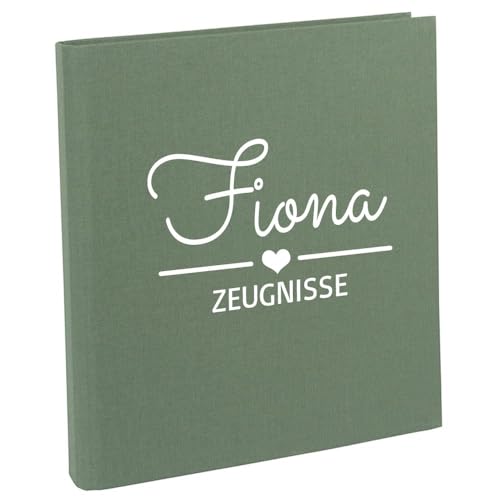 Zeugnismappe mit Namen personalisiert aus Leinen Schulkind Geschenk zur Einschulung Salbei Motiv Herz von Elefantasie