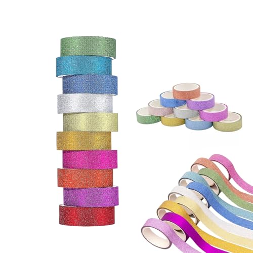 Elegance-go Washi Tape, 10 Rollen Glitzer Buntes Abdeckband Glitzernde Washi Tapes Dekorative Bänder Klebeband Papier für Kunsthandwerk, Scrapbook-Verpackungen, Partyzubehör 1.5 cm x 3 m von Elegance-go