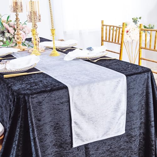 Elegant Event Essentials Langer Tischläufer aus Pannesamt, für Frühlingsparty, Hochzeit, Empfang, Bankett, Esszimmer, Weihnachtsdekoration (Weiß, 30,5 x 274,3 cm) von Elegant Event Essentials