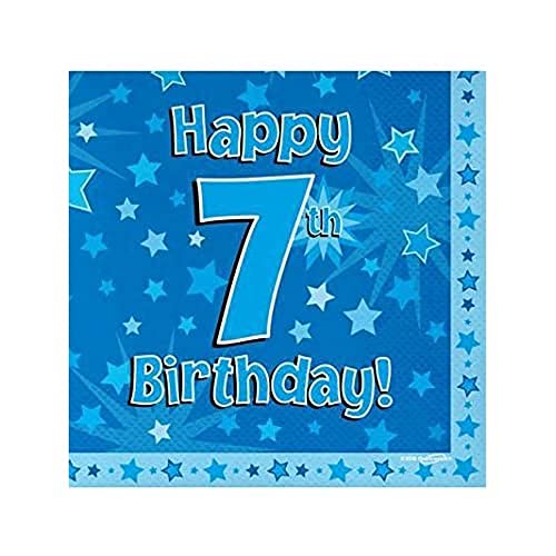 ELEGANZA 635265 Oaktree Servietten zum 7. Geburtstag, blaue Sterne, 16 Stück, 33 x 33 cm von Eleganza