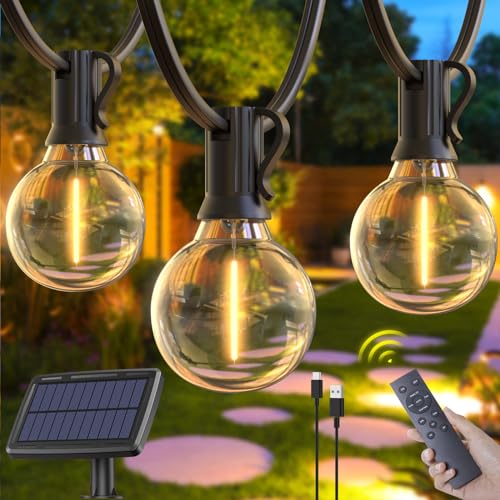 Elegear Solar Lichterkette Außen 12,5M mit Fernbedienung, (15+1) G40 Glühbirnen,4 Modi/4 Helligkeit/Timer Funktion/IP44 Wasserfest Outdoor Lichterkette Dimmbare Solarlichterkette für Garten,Balkon von Elegear