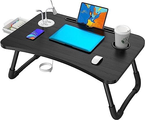 Elekin Tragbar Laptoptisch, Faltbare Notebooktisch Betttisch Lapdesks mit Tassenschlitz, Multifunktionstisch Zeichentisch für Sofa Bett mit Präsent Black von Elekin