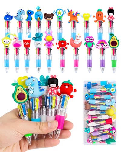 20 Stück Mehrfarbiger Kugelschreiber 4 in 1 Mini Mehrfarbig Stifte Kreativer Süßer Cartoon-Stift, 4 Farben Retractable Kugelschreiber für Büro Schulbedarf für Kinder Schüler Hausaufgaben Schule Büro von Elektheim