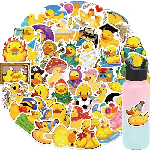 50 Stück Sticker Kinder kleine gelbe Ente Niedliche Mädchen Jungen Wasserfeste Vinyl Aufkleber für Scrapbook Skateboard Laptop Koffer Helm Motorrad Auto Fahrrad Handy, Kindergeburtstag Party deko von Elektheim