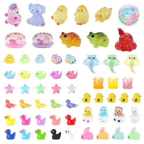 60 Stück Mini Harz Tier Figuren Ornamente Ente Meerjungfrau Elefant Einhorn Miniatur Figure Aquarium Charm für Mikro Landschaft Terrarien Dollhouse Dekorationen Geburtstag Tortendeko Party Garten von Elektheim