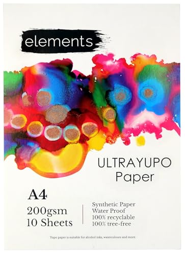 Elements Ultra Yupo Papier A4 | 200 g/m² synthetisches Papier | wasserfest & recycelbar - 10 Blatt für Alkoholtinten, Aquarellfarben & mehr von Elements