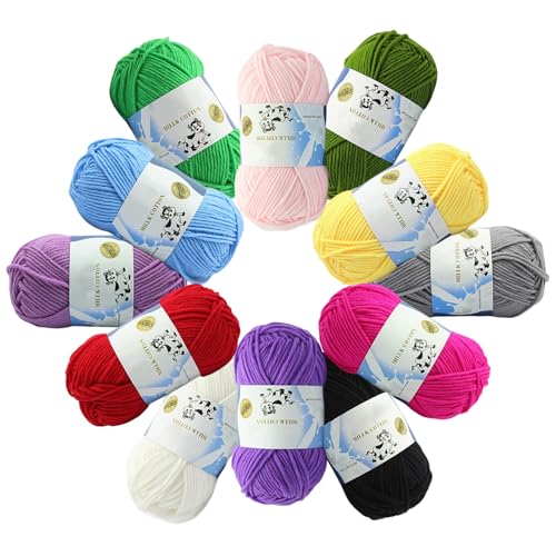 Elepl 12 Farben x 50g Häkelgarn Acryl Wolle zum Stricken Weich Häkelwolle Häkelgarn Baumwolle Pflegeleicht Strickgarn für Anfänger Strickwolle Garn zum Häkeln Stricken und Kunsthandwerk von Elepl