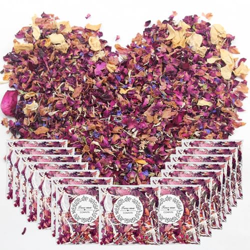 Elepl 15 Stück Blütenkonfetti 150g Getrocknete BlütenBiologisch Abbaubare Streublumen Hochzeit Konfetti Hochzeit Blütenblätter Hochzeit für Hochzeit Geburtstag Party Konfetti Diy-Bastelzubehör von Elepl