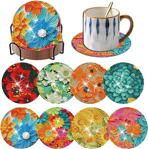 Diamond Painting Erwachsene Untersetzer Bilder 8er Gläser Kinder Glasuntersetzer Diamant Set Dimondpaintin Klein Coasters Tassenuntersetzer Diamontpating Getränke Küche Starterset Mit Halter Anfänger von Eletiffi