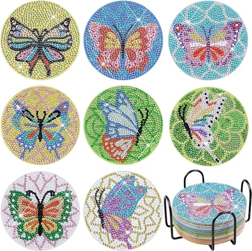 Diamond Painting Erwachsene Untersetzer Bilder Gläser 8er Kinder Glasuntersetzer Set Diamant Dimondpaintin Klein Coasters Tassenuntersetzer Diamontpating Getränke Küche Starterset Mit Halter Anfänger von Eletiffi