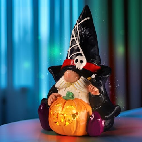 Halloween Dekorationen, Halloween Deko Zwerge Kürbis mit Lichtern, Niedliche Zwerge Statuen für Home Decor, Halloween Tischdekoration Batteriebetriebene Innen für Tisch Party Decor von Eletorot