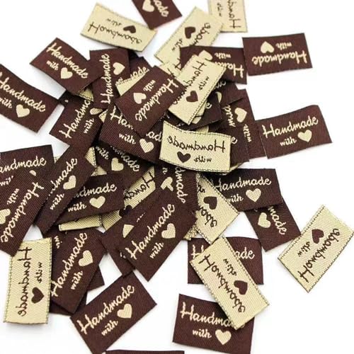 Eleutheromania 100 Pcs handgefertigtes Etikett, Handmade Label zum Annähen, Handmade Etiketten Stoff, Handarbeit Etiketten Nähen für DIY Deko(Curry) von Eleutheromania