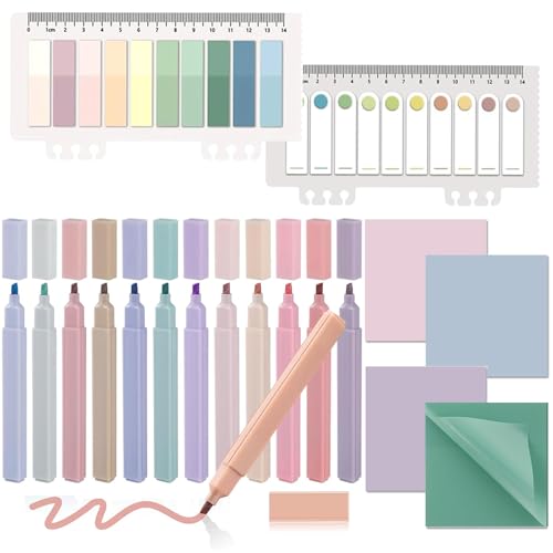 12 Textmarker Pastell 800 Blätter Transparente Haftnotizen,Sticky Notes Transparent mit Marker StifteSet,Für Back to School Aesthetic Bible Lesezeichen,Studieren,Büro,Schulplaner Memo von ElevaPulse