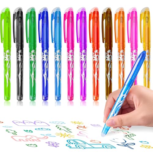 ElevaPulse 12 Stück Bunt Radierbarer Kugelschreiber, 0.5mm Radierstift, Tintenroller Radierbar, Radierbare Stifte, Erasable Pen, Kugelschreiber Mit Radiergummi, Für Schulsachen Bürobedarf Studenten von ElevaPulse