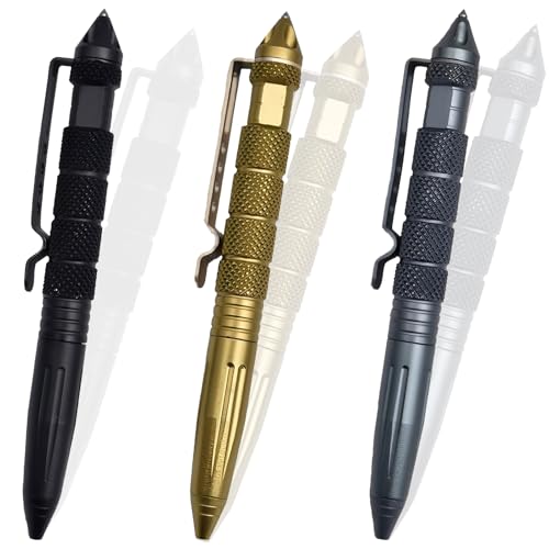 ElevaPulse 3 Stück Tactical Pen(Schwarz, Gold, Grau), Taktischer stift, Taktischer Kugelschreiber, Multifunktionales Antioxidans-selbstverteidigung-Militärstift, Für Schreiben, Emergent Tool von ElevaPulse