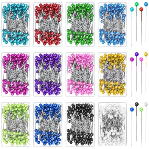 ElevaPulse 1200 Bunte Stecknadeln mit Kopf Groß – Edelstahl Stecknadeln für Nähen, Hijab Pins, Bastelprojekte – 12 Farben, 100 pro Box von ElevaPulse