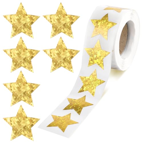 ElevateTech Gold Sterne Aufkleber 1 Zoll 500 Stück Glitter Stern-Aufkleber Belohnung Sticker für Kinder Große Selbstklebende Metallic Folienaufkleber Belohnung Etiketten Unterrichtsbedarf (gold) von ElevateTech