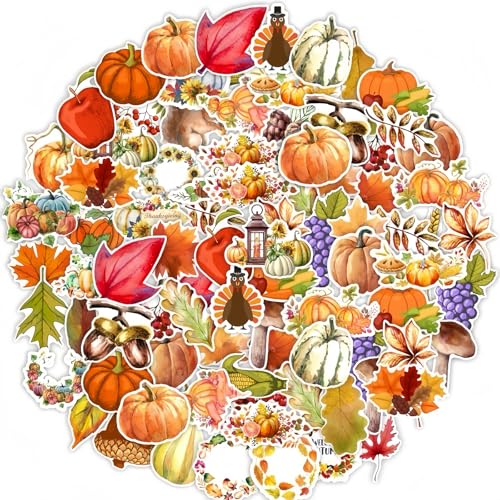 Elfinfi 200 Stück Herbst Sticker, Herbstblätter Sticker Kinder, Thanksgiving Sticker Herbst, Wasserdicht Aufkleber Kinder, Herbst Aufkleber Geeignet für Basteln, Gestalten und Heimdekoration von Elfinfi