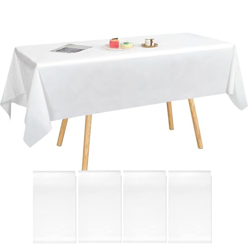 Tischdecke Weiß, 4 Stück Einweg Tischdecken für Biertische, 137 x 274 cm wasserdichte Biertisch Tischdecke, Rechteckig Tischdecke Outdoor für Party, Hochzeit, Grillen, Picknick, Weihnachten von Elfinfi