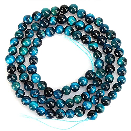 Elgnaura Blue Tiger Eye Edelstein Runde lose Perlen für Schmuckarmbandzubehör machen Accessoires (4mm 【92 Teile/String】) von ElgnAura