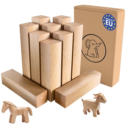 Eli® Schnitzholz Linde - 10er Pack Holzblock - welches Lindenholz zum Schnitzen oder drechseln - Schnitzvorlage - Schnitzset Holz Rohlinge - Kantholz - Holz für Erwachsene und Kinder - Bastelset von Eli