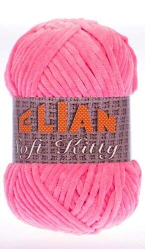 Chenille Soft Kitty samtige Plüsch Häkel- Strick- Wolle Kuschelwolle 100g 95m (Neonrosa 97444) von Elian