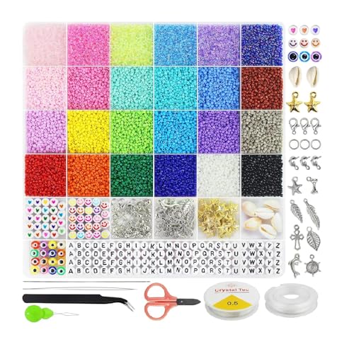 Eliano 16800 Glasperlen Bastelset – Komplettes DIY Schmuckset für Kinder und Erwachsene, 24 Farben, Zubehör inklusive von Eliano