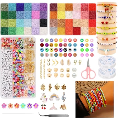 Eliano 42.000 Glasperlen Set – 2mm Perlen, Buchstabenperlen, Smiley- & Herzperlen + Zubehör – DIY Schmuck-Bastelset für Armbänder & Halsketten, Perfekt für Kinder & Erwachsene von Eliano