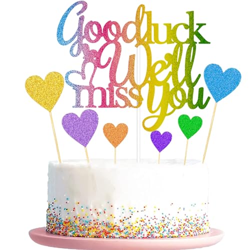 Elicola We Will Miss You Good Luck Cake Toppers Glitter We Will Miss You Kuchendekoration für Job Änderung, Ruhestand, Abschlussfeier, Party, Kuchendekorationen, mehrfarbig von Elicola