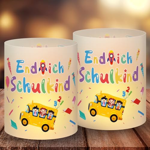 Elidepe Einschulung Deko, Einschulung Mädchen Junge Deko, 12 Stück Windlicht Tischdeko Einschulung,Endlich Schulkind Einschulung Deko,Schulanfang Junge Mädchen Deko,Tischdeko Einschulung Junge Mädchen von Elidepe