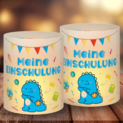 Elidepe Einschulung Junge, 12 Stück Windlicht Tischdeko Einschulung, Einschulung Deko, Blaue Dinosaurier Schulanfang Junge Deko, Tischdeko Einschulung Junge, Deko Einschulung Junge von Elidepe