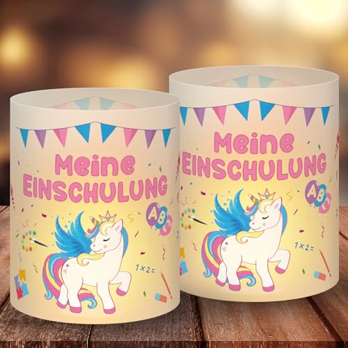 Elidepe Einschulung Mädchen, 12 Stück Windlicht Tischdeko Einschulung, Einschulung Deko, Rosa Einhorn Schulanfang Mädchen Deko, Tischdeko Einschulung Mädchen, Deko Einschulung Mädchen von Elidepe