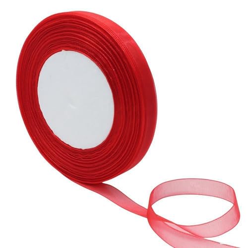 EliteKoopers Organza-Chiffonband, Rolle für Geschenkverpackungen, Basteln, Haarschleifen, Weihnachtsdekoration, Rot, 46 m, 12 mm von EliteKoopers