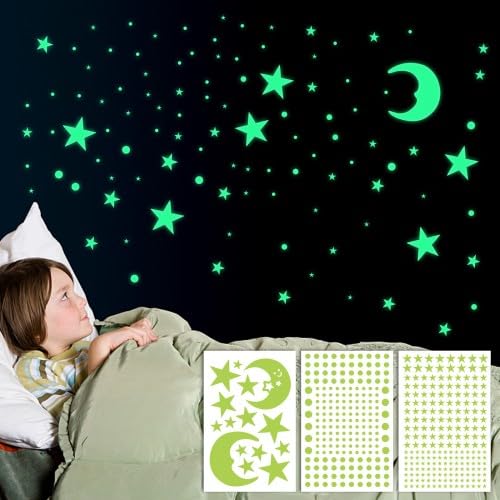 428 Stück Selbstklebende Aufkleber Leuchtsticker, Sternenhimmel Aufkleber Kinderzimmer Deko, Punkte Mond Sterne Leuchtend Fluoreszierende Aufkleber, Realistisch Leuchtende Sterne für Decke und Wand von Elitecran