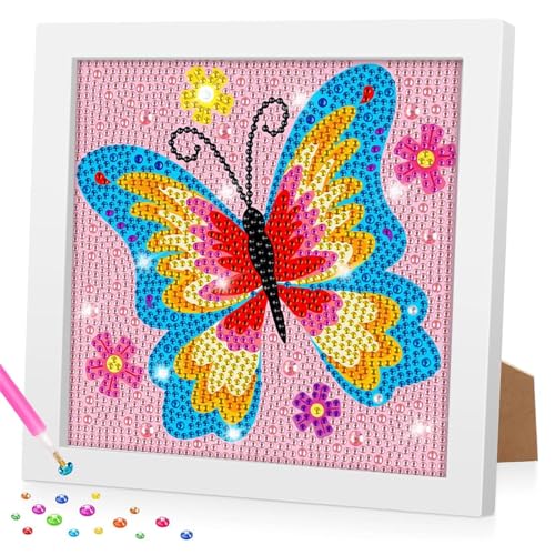 Elitecran Butterfly Diamond Painting Malerei Set mit Rahmen, Schmetterlinge Diamanten Painting Kinder, 5D DIY Gem Art Craft, Bastelset Diamant Painting 17.5 x 17.5cm for Gift Home Wall Decor von Elitecran