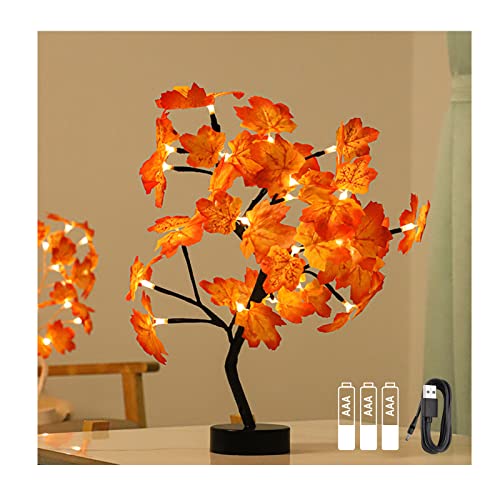 LED Ahornblatt Baum Licht USB & Batteriebetriebenes, 50cm 24 LEDs Schreibtisch Ahorn-Blätter Baumlicht Warmweiß, Herbst Dekoration Blätter Lichterketten für Erntedankfest, Weihnachten Party Halloween von Elitlife