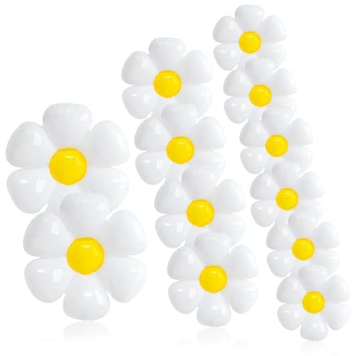 12-teiliges Set von Chrysanthemen-Folienballons, Gänseblümchen-Dekorationsballons, Gänseblümchen-Ballons, Blumenballons, Geburtstag, Hochzeit, Party-Dekorationen (3 Größen) von Elkuaie