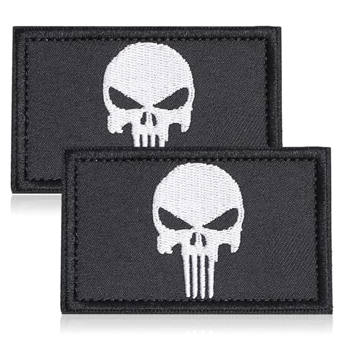 2 x Totenkopf-Aufnäher, Klettverschluss, taktische Moral-Stickerei, Totenkopf-Aufnäher mit Haken und Schlaufen, Flicken für Rucksäcke, Uniformen, Jeans, Hüte von Elkuaie