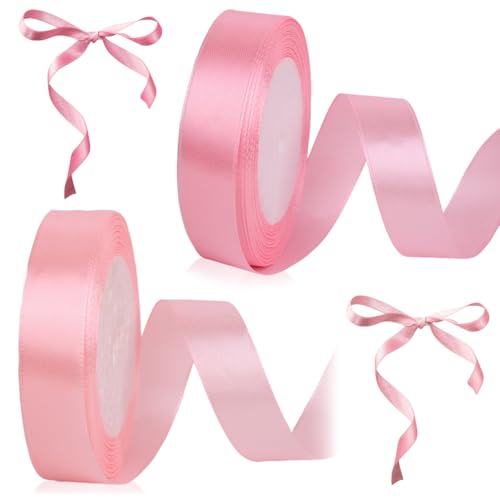 2 x rosa Satinband, 20 mm x 22 m, Band für Geschenkverpackungen, Basteln, Ballonband, Schleifenstrauß, Kuchenband, Dekoration, Hochzeit von Elkuaie