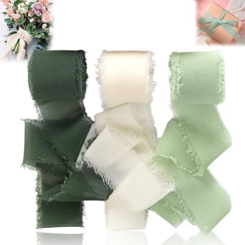 3 Stück handgerissene Chiffon-Bänder, Hochzeitsstrauß-Bänder, Geschenk-Bouquet-Bänder, Geeignet Für Viele Anlässe, Verwendet Als Geschenkdekoration, Hochzeits-Blumenbänder, DIY Handgefertigt, Dunkelgr von Elkuaie