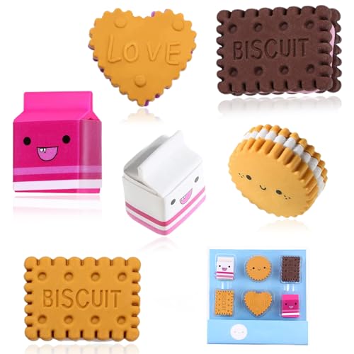 6 PCS Simulierter Lebensmittel Cookie Radierer, Niedlicher Kawaii Radierer, kreatives Geschenk für Schulpapier, niedlicher Radierer Cookie Radierer Sammlung, neuartige Schreibwaren Sammlung von Elkuaie