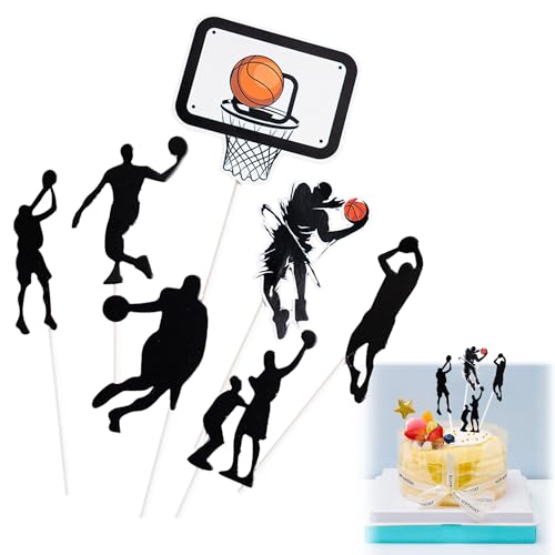 Elkuaie 7-Stücke Basketball Kuchen Hut Geburtstagsdekoration, Basketball Jungen Geschenk Kuchen Hut, Party Kindergeburtstag, Sport Thema (Schwarz) von Elkuaie