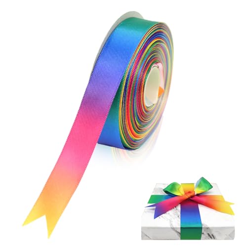 Band Regenbogen 2cm x 22m, Regenbogen Geschenk Band Gradient Band, Craft Satin Geschenk Band, Polyester Stoff Band, Regenbogen Gradient Band von Elkuaie