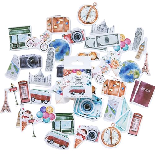 Mini Size Scrapbook Stickers, 46 DIY Dekorative Reiseaufkleber Reiseaufkleber Selbstklebende Mini Reise Aufkleber Set DIY Aufkleber von Elkuaie